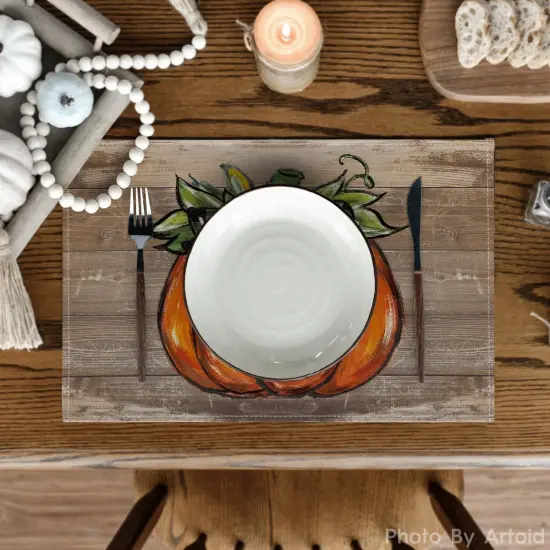 Set of 4 Wood Pumpkin Fall Placemats - 12x18 Inch {4}