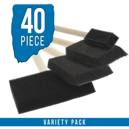 Variety Pack Foam Sponge Wood Handle Paint Brush Set (Value Pack of 40 Brushes) - Lightweight, Durable - For Acrylics, Stains, Varnishes, Crafts, Art {3}