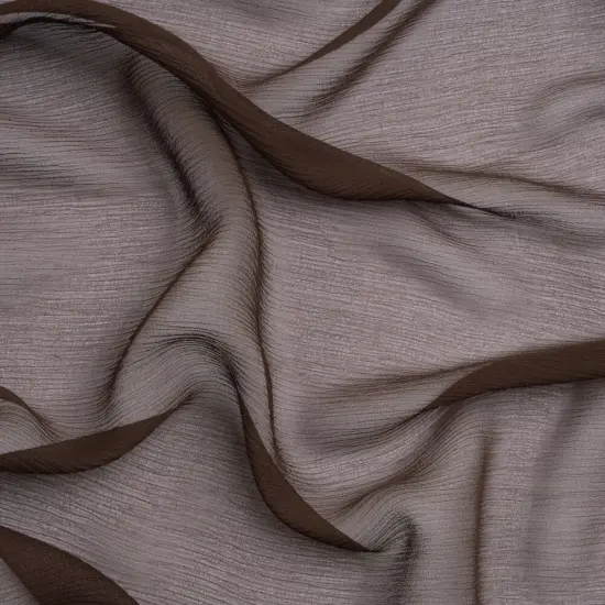 1 Yard Dark Brown Crinkled Silk Chiffon Fabric Sheer Lightweight Perfect for Bridal Designer Dresses, 43 Inches Wide {1}
