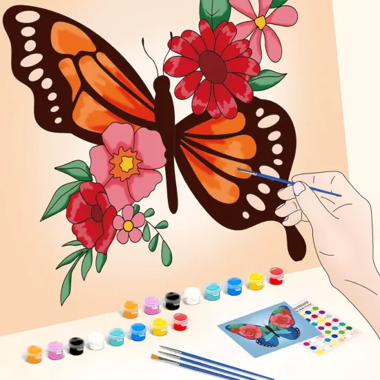 4 Pack Canvas Painting Kit, Butterfly and Flowers Theme Pre Drawn Canvas to Paint 8x10 inch for Adults Paint Party Kit {3}