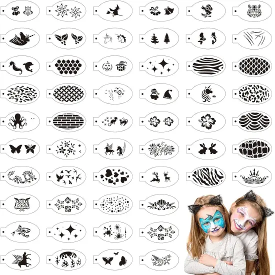 54 Pcs Face Paint Stencils(white) {1}