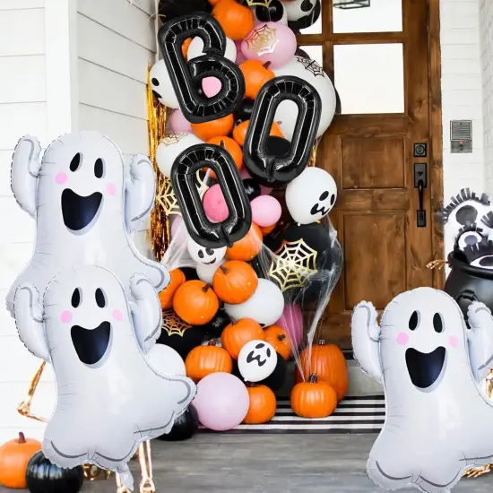 6 Pcs Halloween Black BOO and Ghosts Foil Balloons {5}