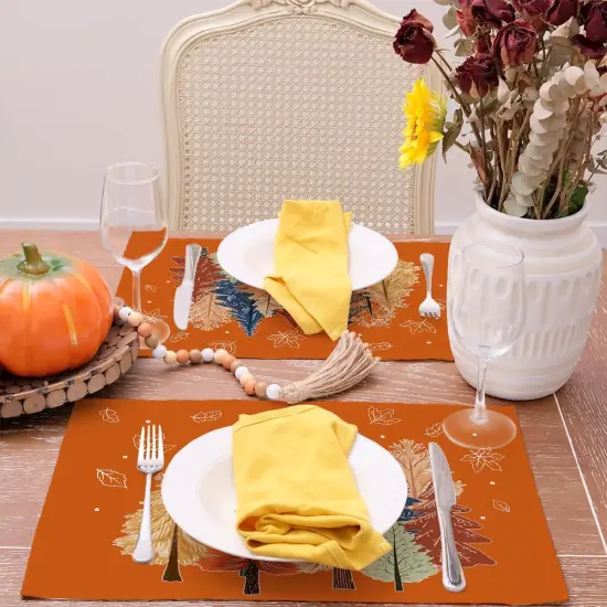 Set of 4 Fall Trees and Maple Leaves Placemats - 12x18 Inch (Orange Leaves) {4}