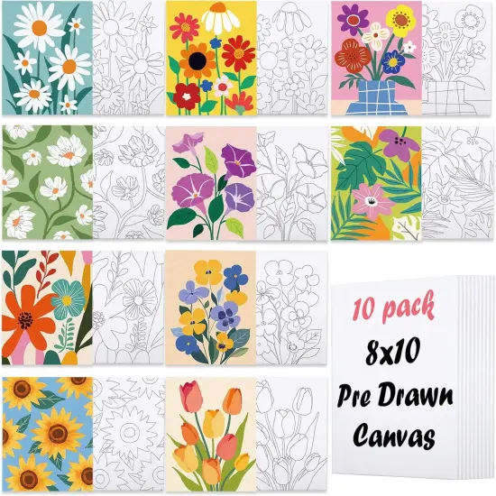 10 Packs Pre Drawn Canvas Painting Kit- 8X10 (Floral Pattern) {2}