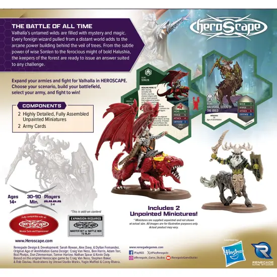 Renegade Games: Heroscape: Rising Tide &ndash; Sonlen & Halushia Scion of the Wild Army Expansion - 2 Fully Assembled Unpainted Miniatures & 2 Army Cards {3}