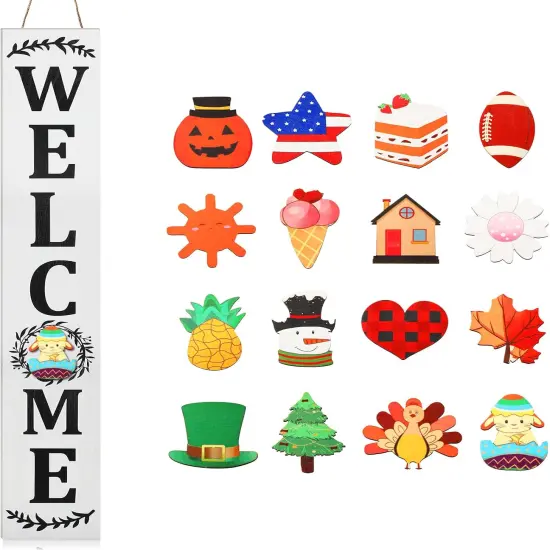 Welcome Sign for Front Porch Standing 47''x8'' Large Hanging Wooden(White Backing) {1}