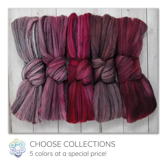 5oz Merino Tencel, Hand Dyed: Soft Lustrous Wool Combed Top Roving for Spinning, Felting, Weaving, and Textiles. Pinks {2}