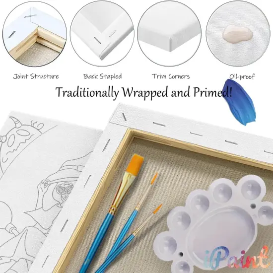 2 Pcs Paint and Sip Kit - 8&times;10 Pre Drawn Canvas (Halloween Girls) {3}