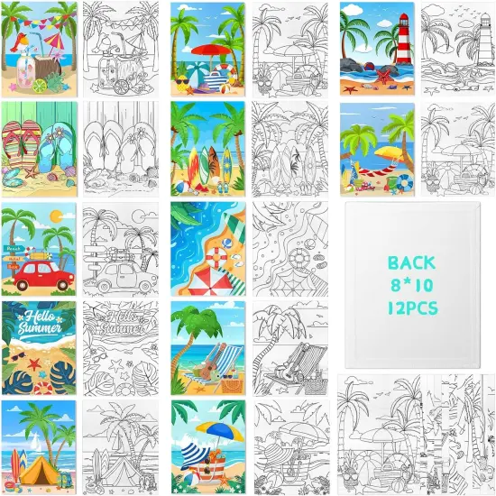 12 Pack Pre Drawn Canvas to Paint - 8x10 Inch (Summer Beach) {1}