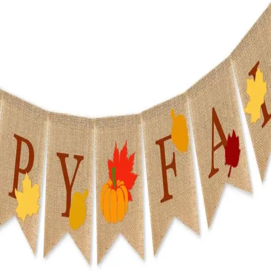 Burlap Happy Fall Banner (	Orange) {2}