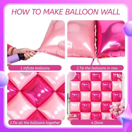 50PCS Hot Magenta Pink Square Foil Balloon Wall(Magenta & Hot Pink) {6}