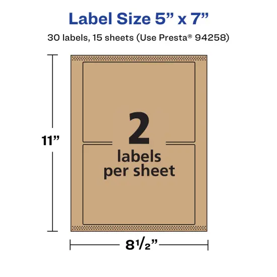 Avery Kraft Brown Rectangle Labels with Sure Feed, 5" x 7" {5}