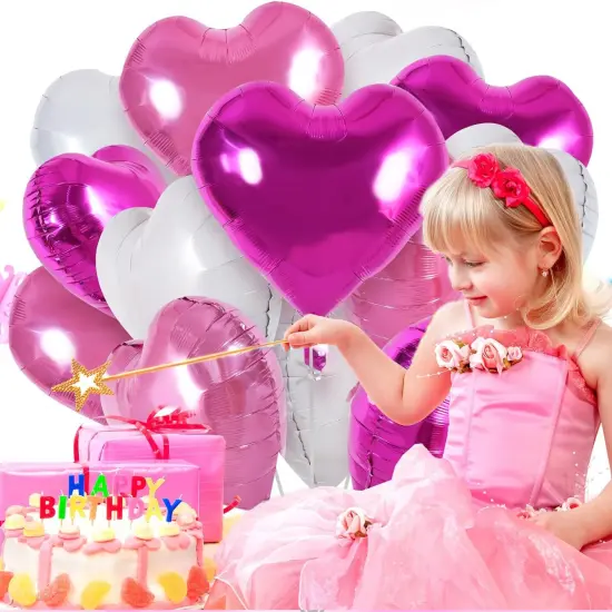 30Pcs 18 Inch Pink White Heart Balloons Hot Pink Heart Shape Foil(Pink White Rose Red) {2}