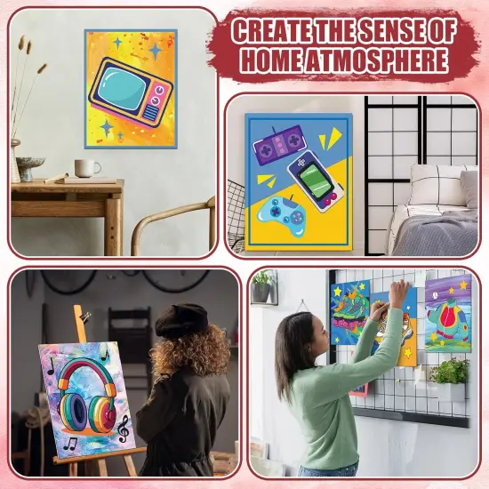 96 Pcs 12 Sets Pre Drawn Canvas Kit for Painting Craft Sip and Paint Kit for Adults 8 x 10 Inches(Retro) {5}