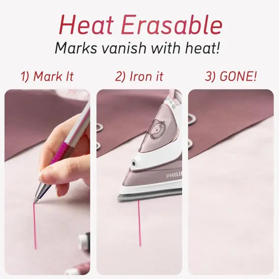 Heat Erasable Fabric Marking Pens - 4 Pens + 8 Refills (White, Purple, Pink, Black) {5}