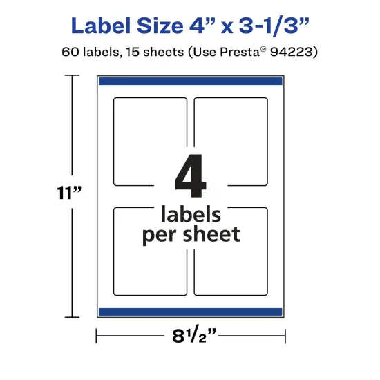 Avery Matte White Removable Rectangle Labels with Sure Feed Technology, Print-to-the-Edge, 4" x 3-1/3" {5}