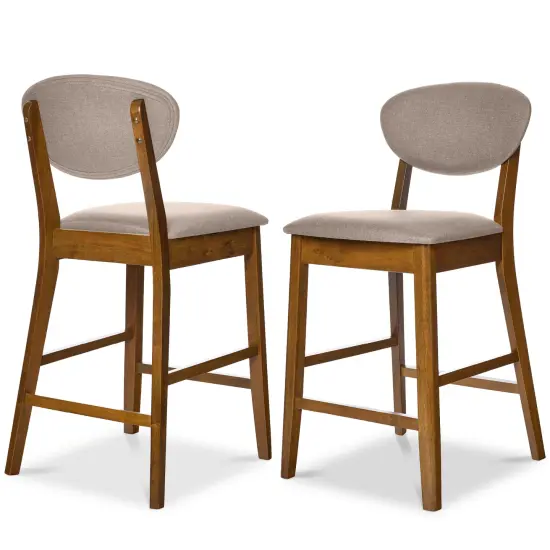 Best Choice Products 2-Piece Mid-Century Modern Wood and Upholstered Counter Height Bar Stool Set Walnut/Gray {1}