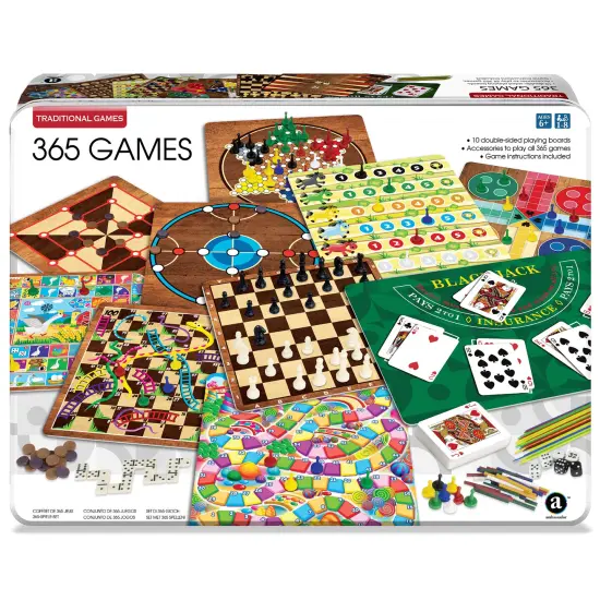 Ambassador Games: 365 Games - Traditional Strategy Board & Card Games, Tin Storage Container, Game for Each Day Of Year, Family, Ages 6+, 1-8 Players {1}