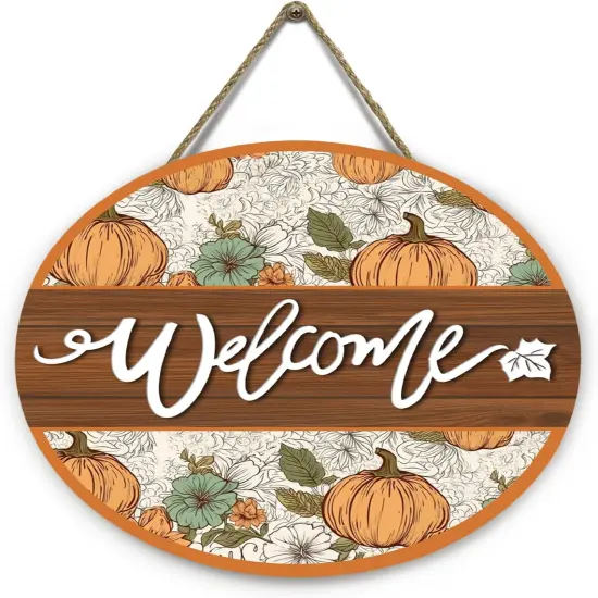Welcome Sign for Front Door happy Thanksgiving Round Door(autumn welcome door sign) {1}