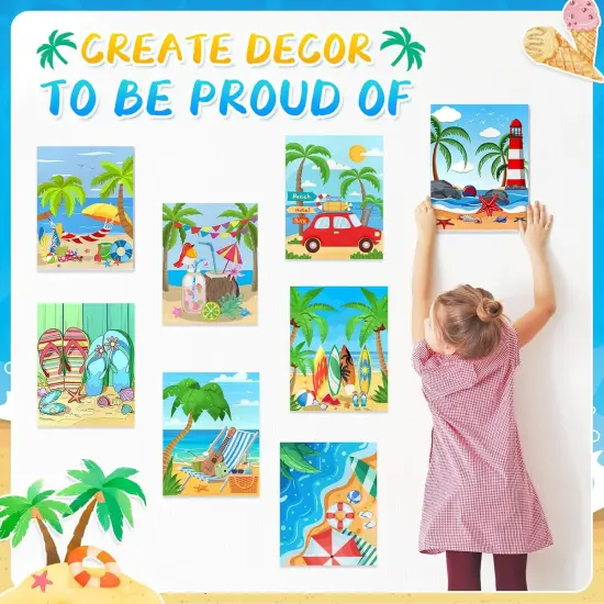 8 Pack Pre Drawn Stretched Canvas - 8x10 Inch (Summer Beach) {2}