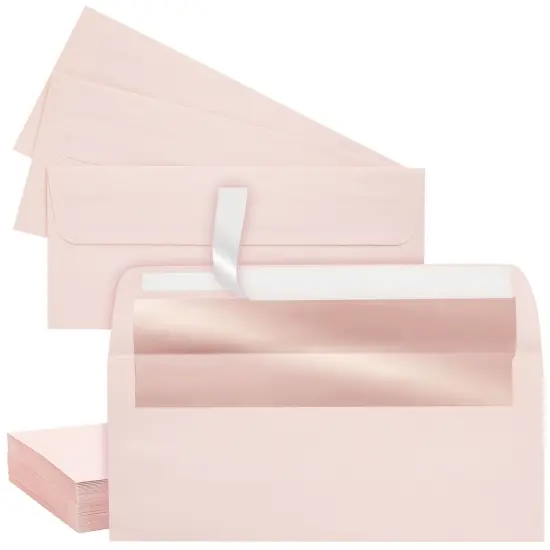 50-Pack #10 Blush Pink Envelopes with Metallic Rose Gold Foil Lining for Party Invitations, Mailing Business Letters, Invoices, Baby Showers, Weddings (4 1/8 x 9 1/2 in) {1}