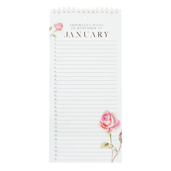 5x10 Monthly and Daily Perpetual Calendar, Spiral Flipping Pages, Floral Design White {1}