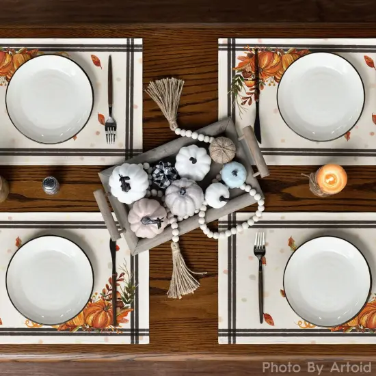 Set of 4 Pumpkins Mushrooms Leaves Placemat - 12 x 18 Inch (Multicolor) {3}