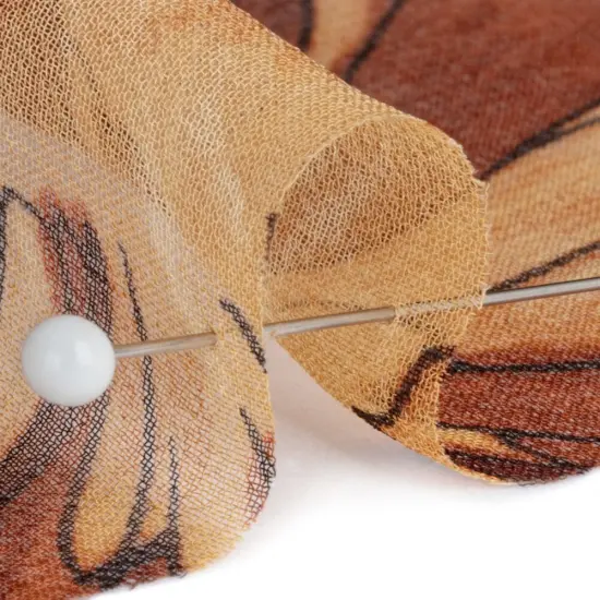 1 Yard Brown and Tan Painted Flowers Silk Chiffon 45" Wide Lightweight Sheer Fabric {2}