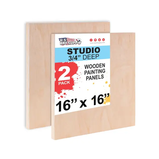 Unfinished Cradled Wood Panels for Painting, 2 Pack of 16x16 inch - Studio Birch Wooden Canvas Boards 3/4" Deep - Mixed-Media Craft, Acrylic, Oil, Encaustic, Paint Pouring Panel Board {1}