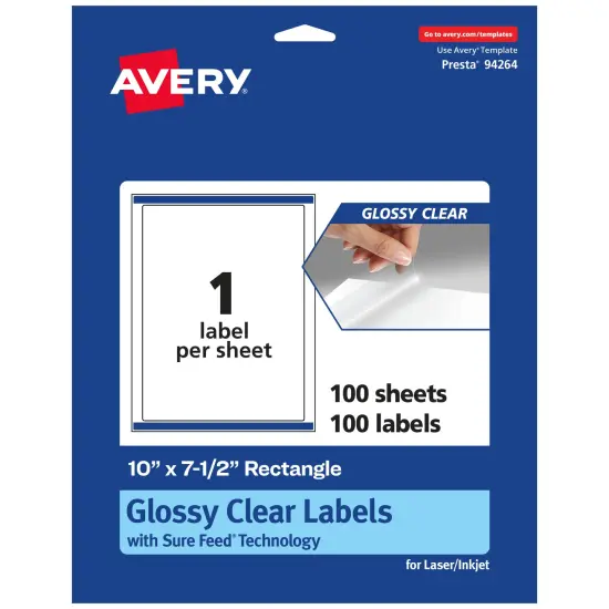 Avery Glossy Clear Rectangle Labels with Sure Feed, 10" x 7.5" {1}