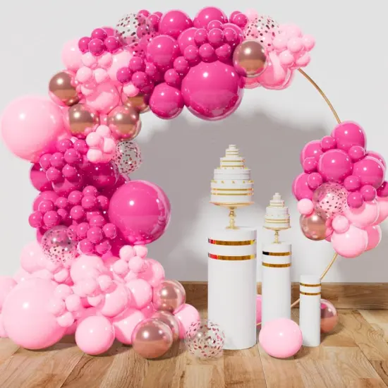 Pink Balloon Arch Garland Kit142 Pcs (Hot Pink Rose Gold) {1}
