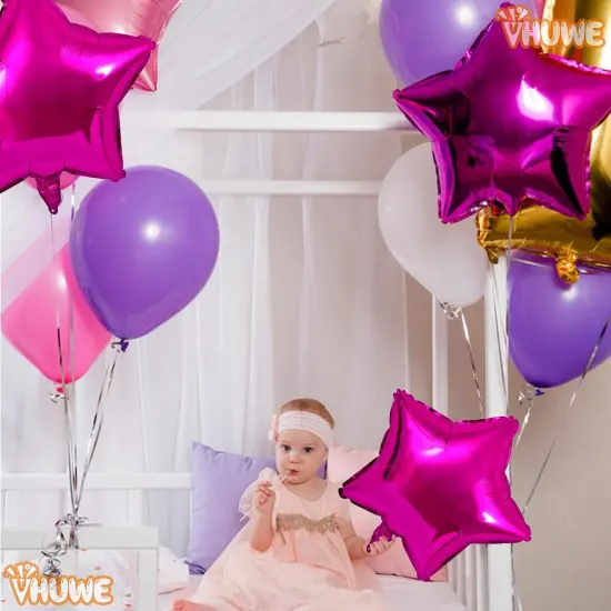 10 Pcs Hot Pink Star Shaped Mylar Helium Foil Metallic Balloon(Hot Pink Star Balloons) {3}