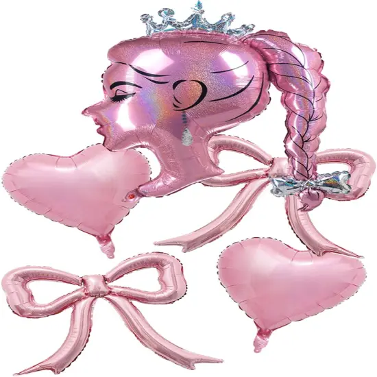 5pcs Pink Bow Balloons, Crown Girl Doll Foil(Hot Pink) {1}