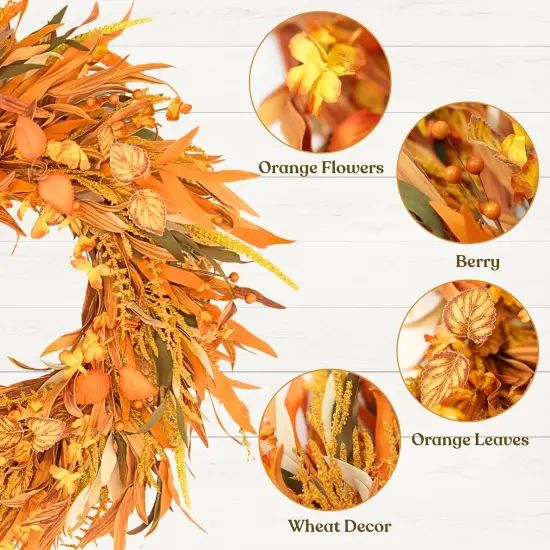 24'' Autumn Fall Wreath (Orange) {3}