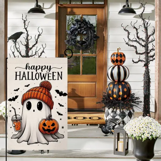 Halloween Ghost Garden Flag 12x18inch(Orange Black) {2}