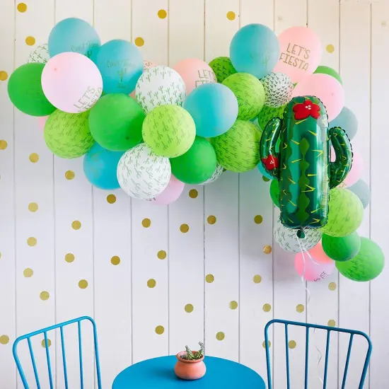 50 Pack Tropical Cactus Latex Balloons with Ribbons for Fiesta and Cinco de Mayo Party Supplies Decoration, 12 in Blue {3}