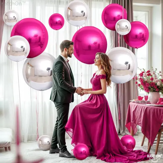 Hot Pink and Silver Balloons - 22 Inch(Hot Pink, Silver) {5}