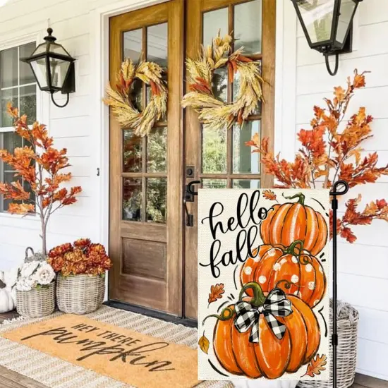 Hello Fall Garden Flag 12x18 Inch(Orange) {3}
