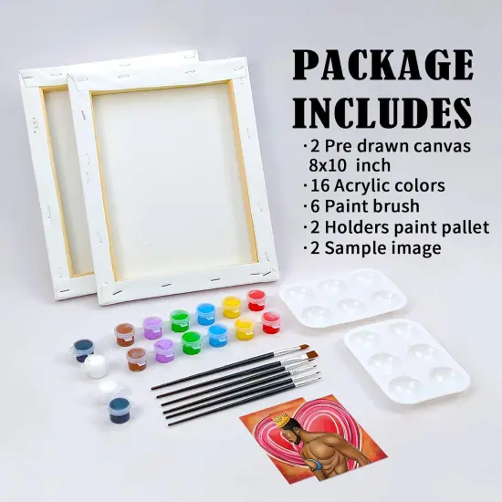 2 Pack Date Night Canvas Painting Kit - 8 x10 Inches (Afro Couple) {5}