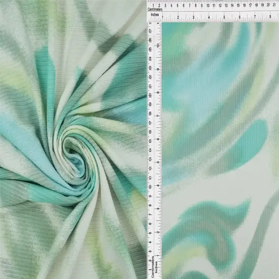4x2 Yummy Rib Abstract Marble Fabric Stretch Knit Watercolor Print, 58/60" Wide WHITE/BLUE {7}