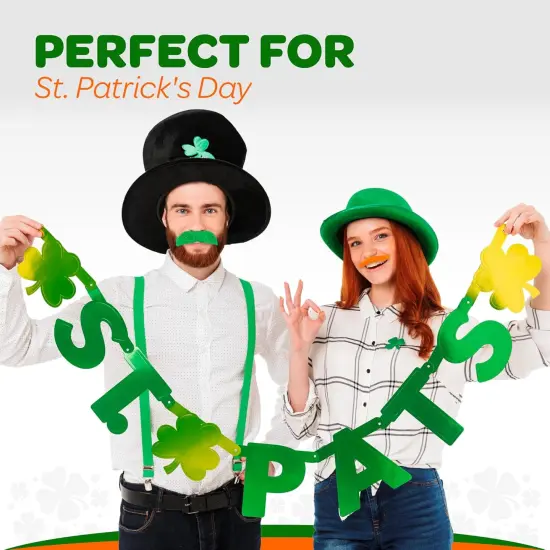 4E's Novelty 48 Pack St. Patrick's Day Mustache Green & Orange Mustaches Bulk Fake Beard Self Adhesive St Patrick Accessory Party Favor Supply {3}