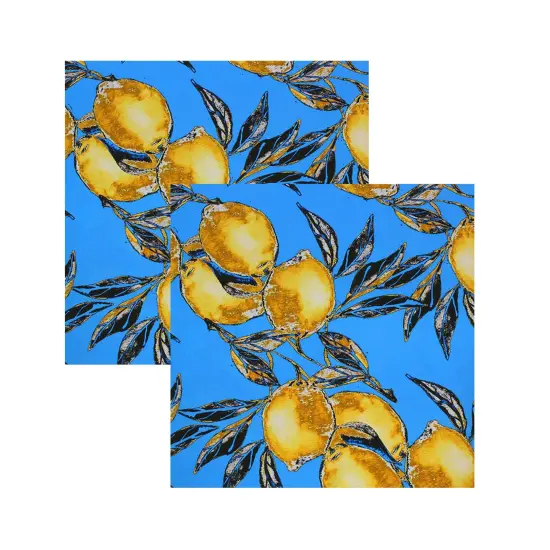 Vintage Lemons on Blue Ground Printed Spandex Fabric {5}