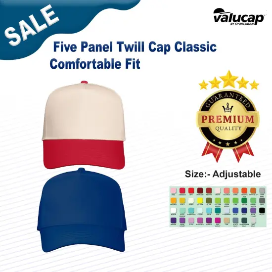 Valucap&reg; Five Panel Twill Cap Classic Comfortable Fit White {3}