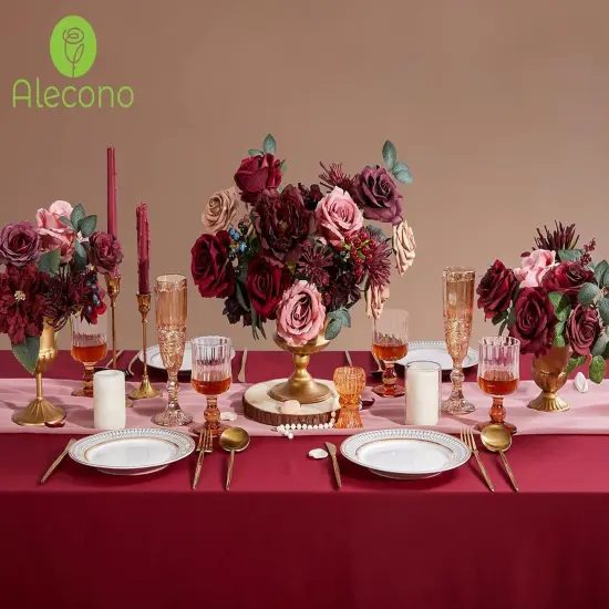 Artificial Flowers Burgundy Silk Fake Flowers Bouquets {3}