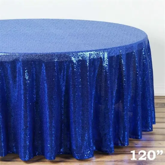 ROYAL BLUE Sequined 120" ROUND TABLECLOTH Designer Wedding Party Catering Linens {2}