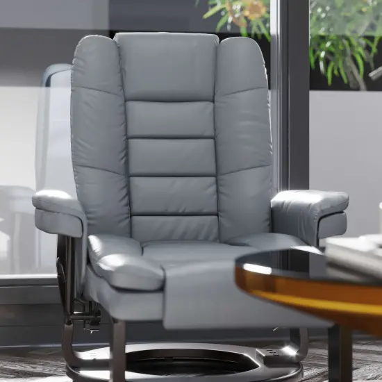 Emma and Oliver Multi-Position Stitched Recliner & Ottoman with Swivel Base Beige {12}