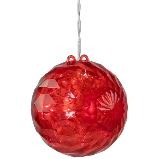 Northlight LED Lighted Crystal Sphere Outdoor Christmas Decoration - 5" - Red - 2' White Wire {5}