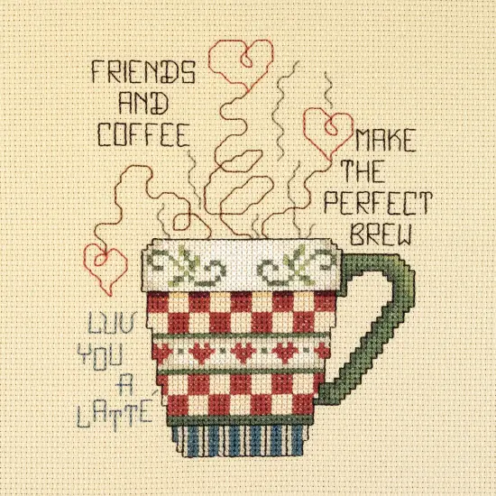 Janlynn Mini Counted Cross Stitch Kit 5"X6"-Friends & Coffee {3}