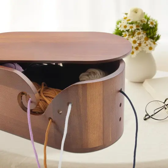 Oval Wooden Yarn Bowl for Crocheting {3}