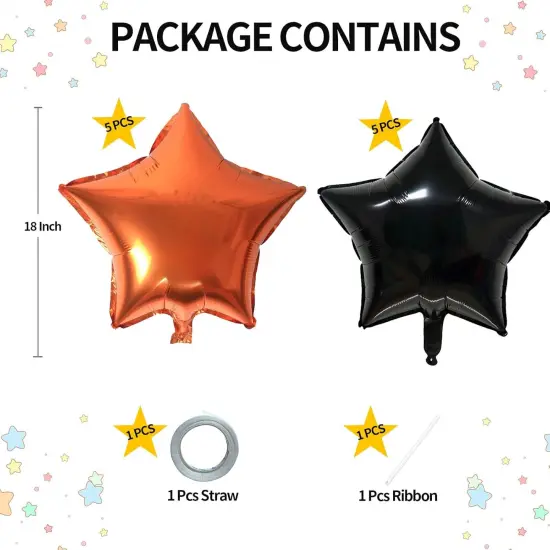 10 Pcs 18 Inch Star Foil Balloons (Black Orange) {2}